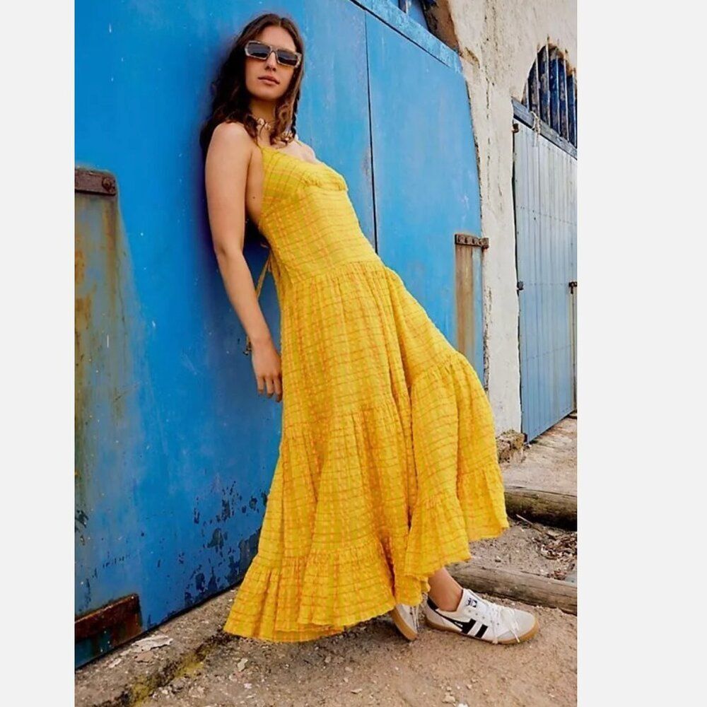 FREE PEOPLE Breezy Marigold Maxi Dress Large Yellow